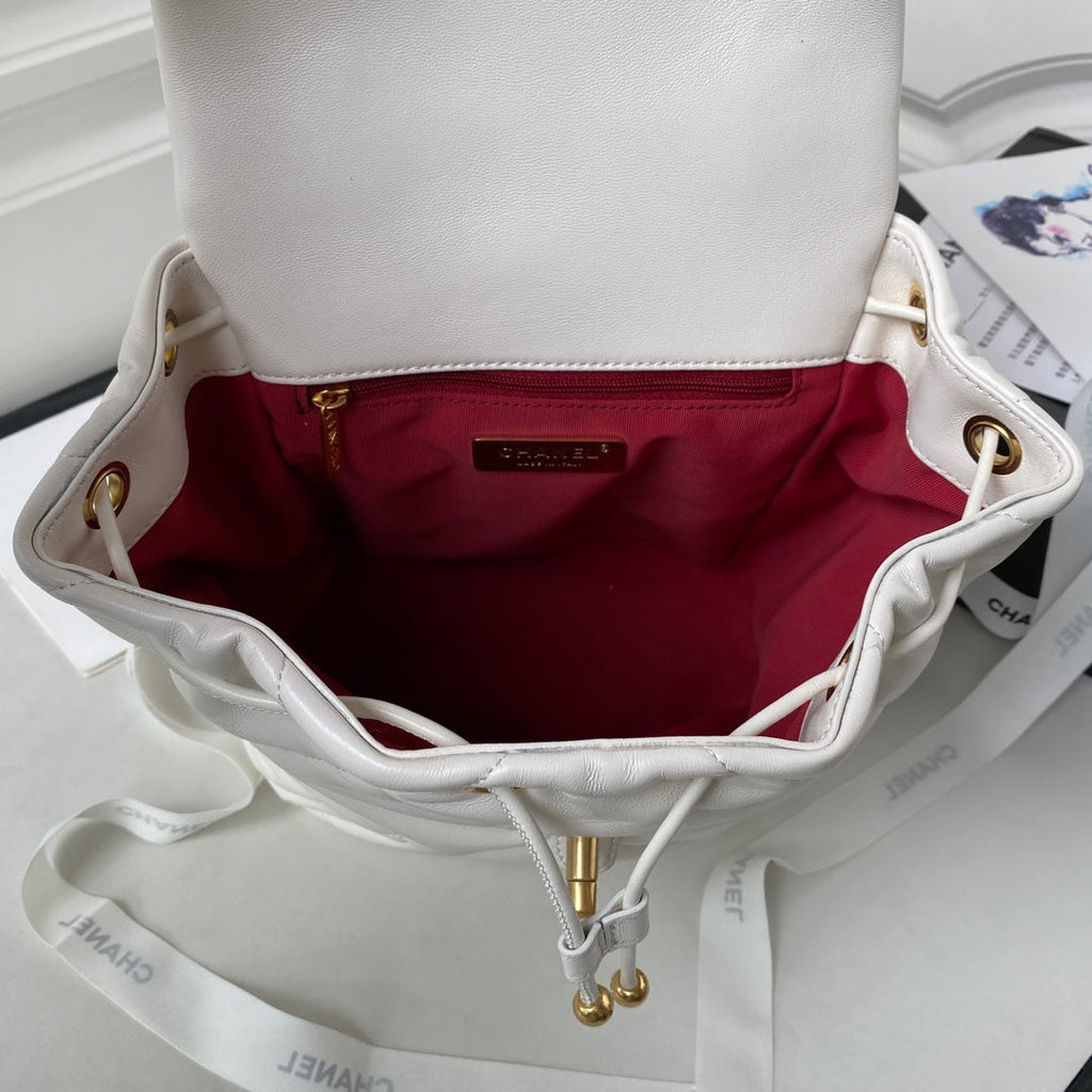 Chanel 19 Backpack AS4223 Lambskin Gold & Silver-Tone White