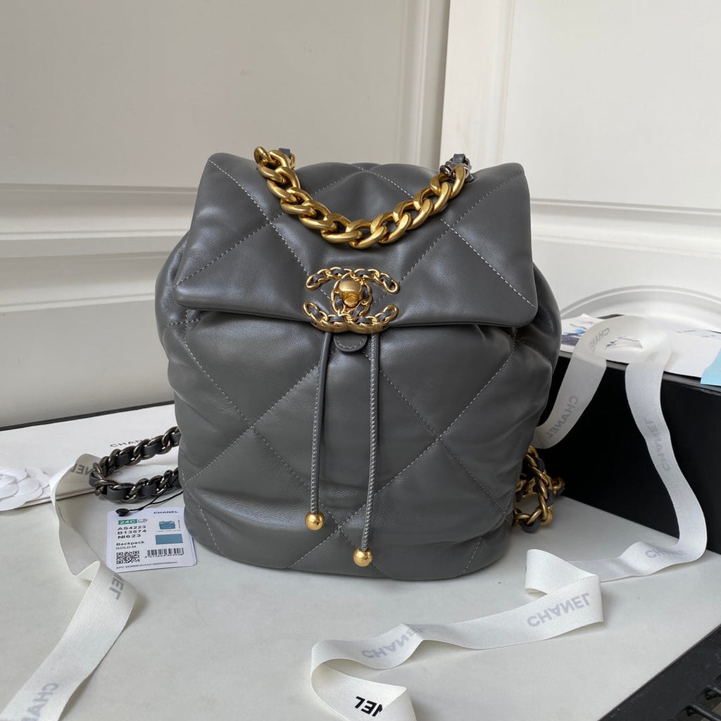 Chanel 19 Backpack AS4223 Lambskin Gold & Silver-Tone Gray