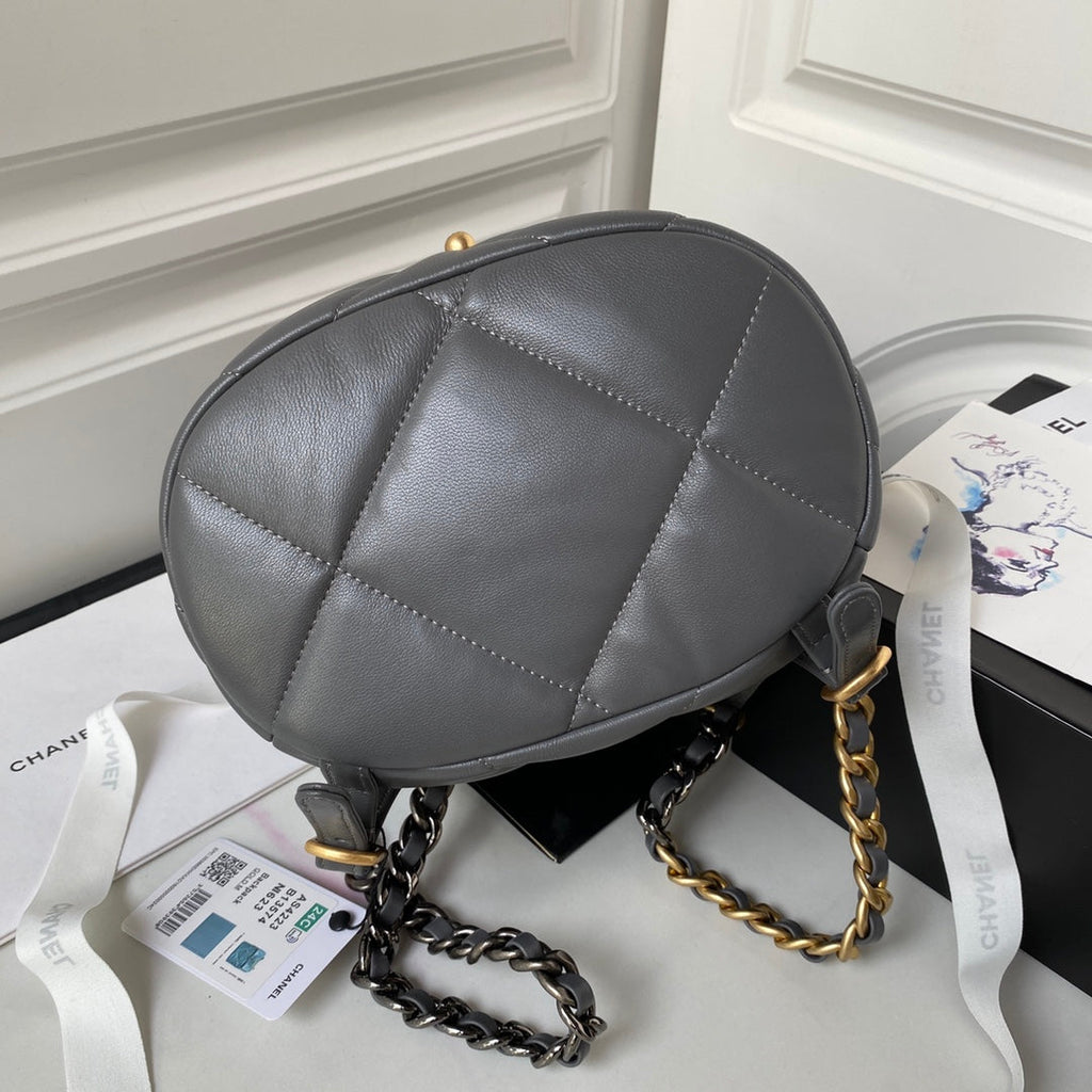 Chanel 19 Backpack AS4223 Lambskin Gold & Silver-Tone Gray