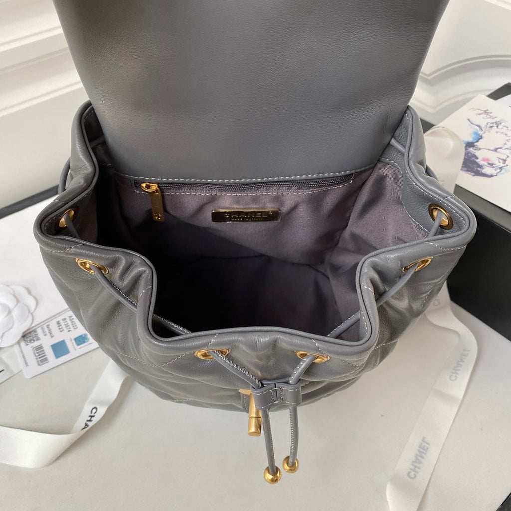 Chanel 19 Backpack AS4223 Lambskin Gold & Silver-Tone Gray