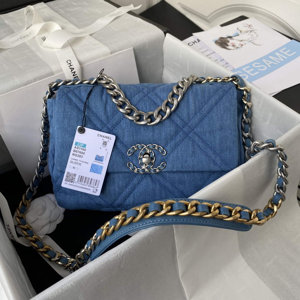 Chanel 19 handbags AS1160 Clothes Light Blue
