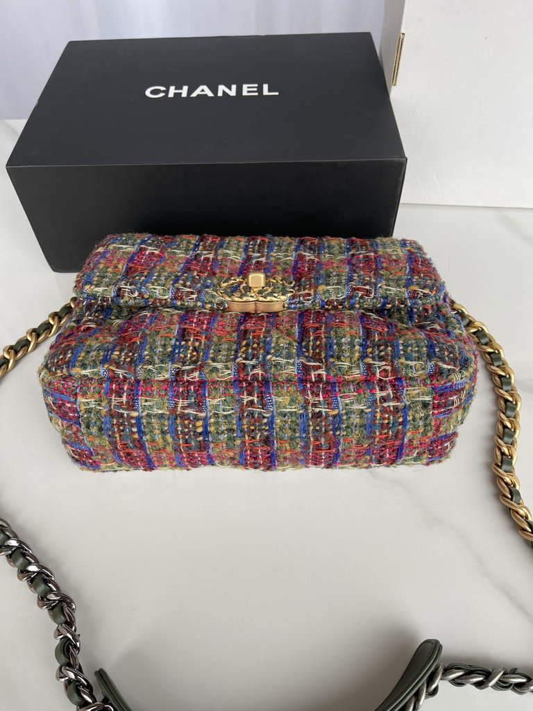 Chanel 19 handbags AS1160 Cotton Tweed Red