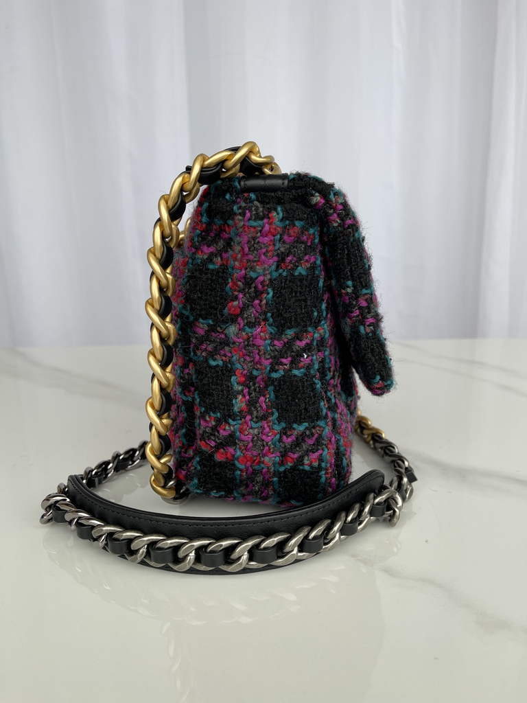 Chanel 19 handbags AS1160 Cotton Tweed purple black