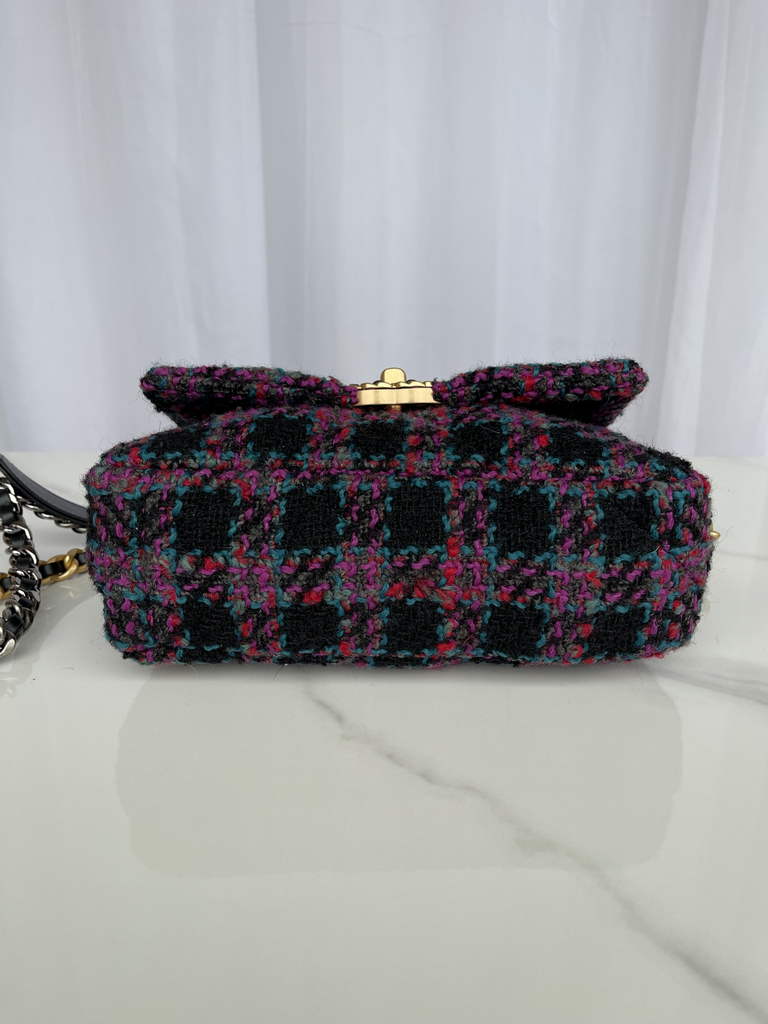 Chanel 19 handbags AS1160 Cotton Tweed purple black