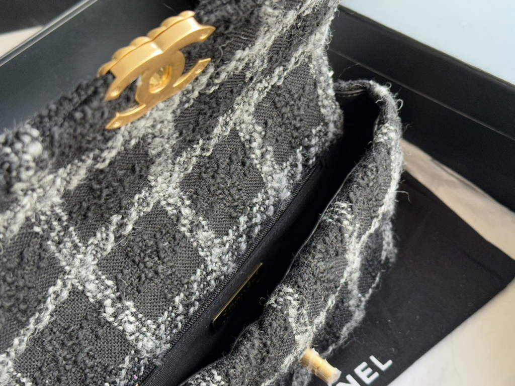Chanel 19 handbags AS1160 Cotton Tweed Black Gray