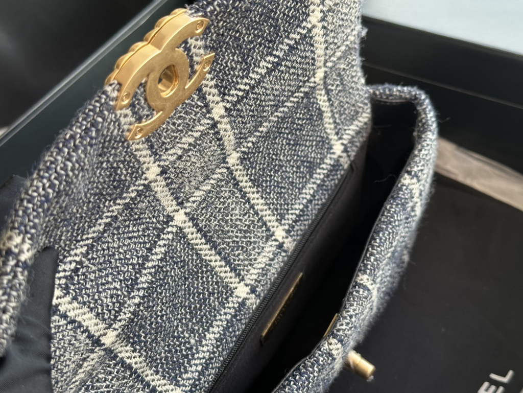 Chanel 19 handbags AS1160 Cotton Tweed beige Black