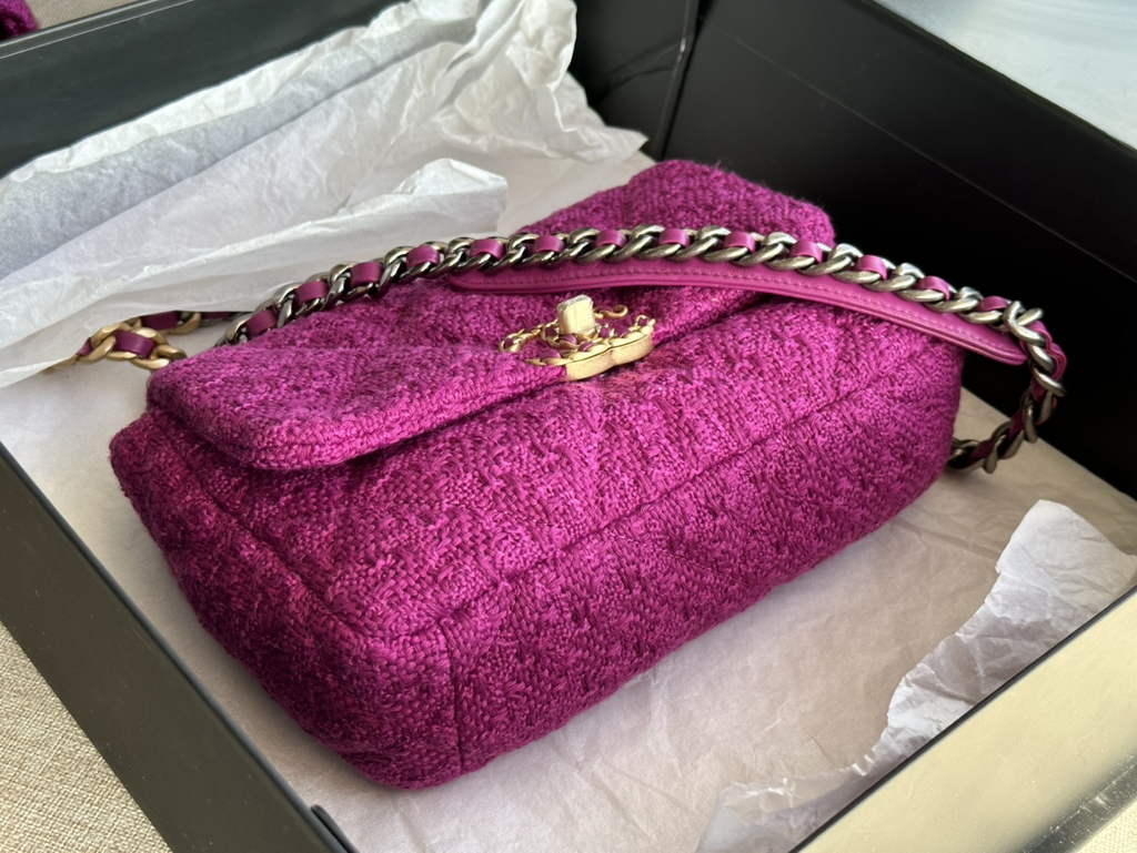 Chanel 19 handbags AS1160 Cotton Tweed Plum