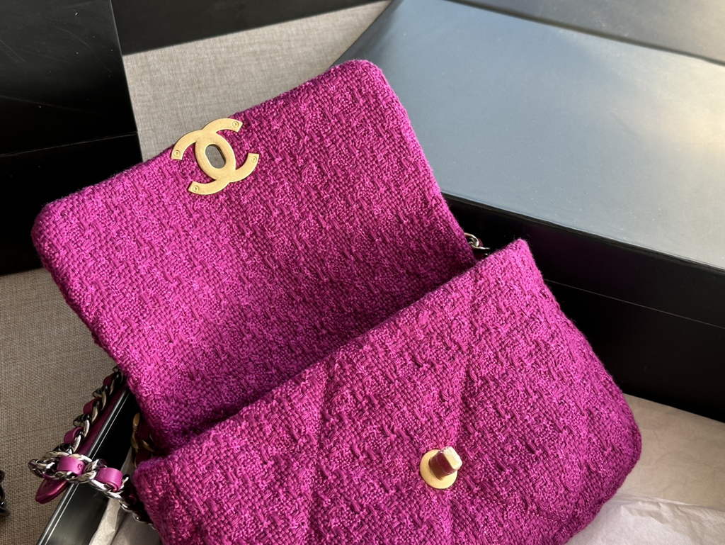 Chanel 19 handbags AS1160 Cotton Tweed Plum