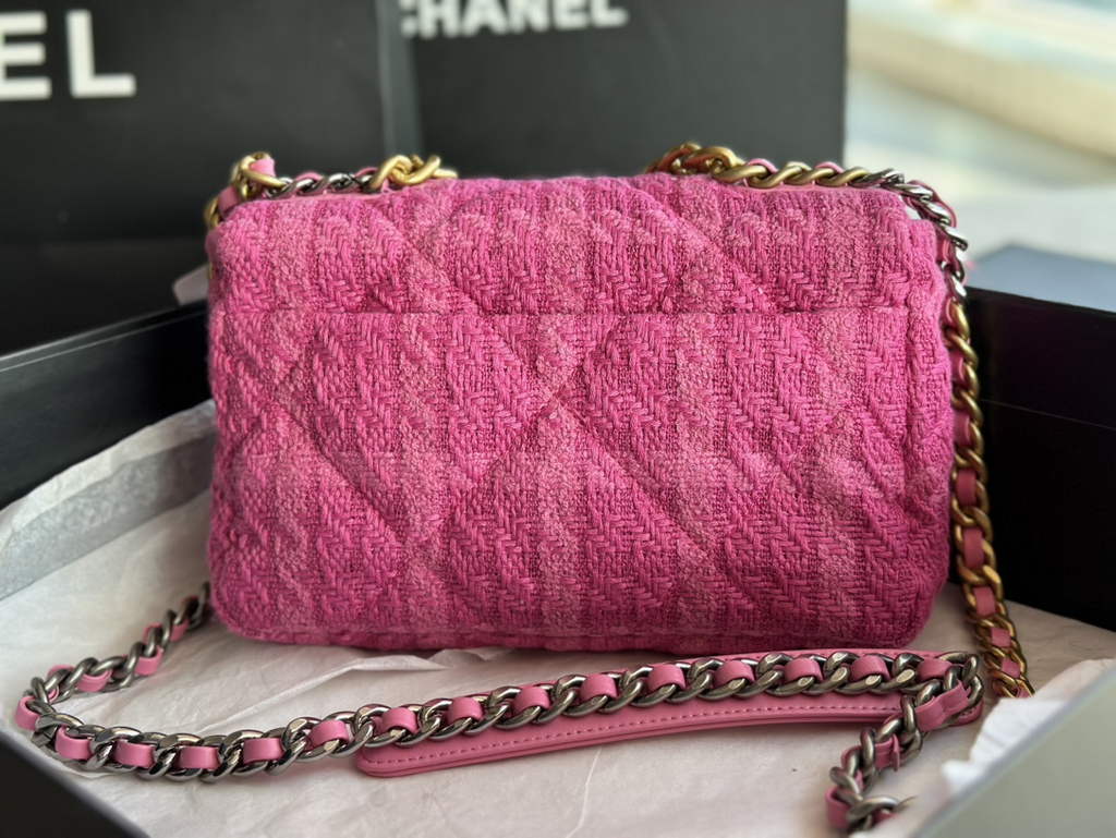 Chanel 19 handbags AS1160 Cotton Tweed Pink