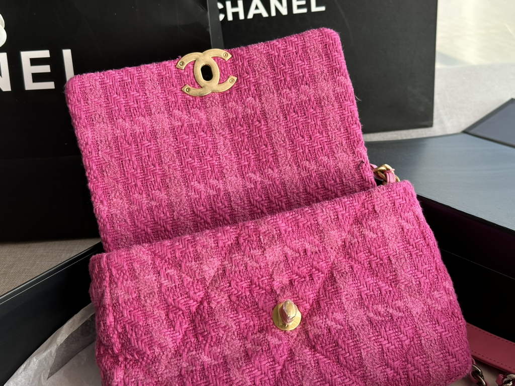 Chanel 19 handbags AS1160 Cotton Tweed Pink