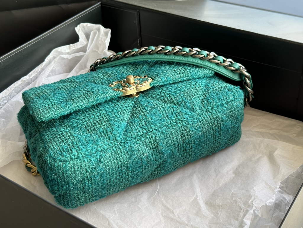 Chanel 19 handbags AS1160 Cotton Tweed Green
