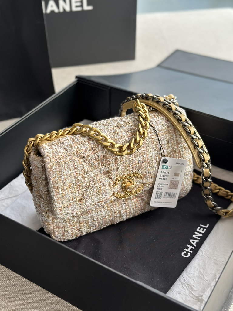 Chanel 19 handbags AS1160 Cotton Tweed Beige