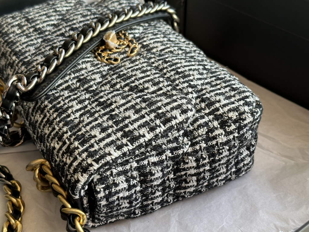 Chanel 19 handbags AS1160 Cotton Tweed Black