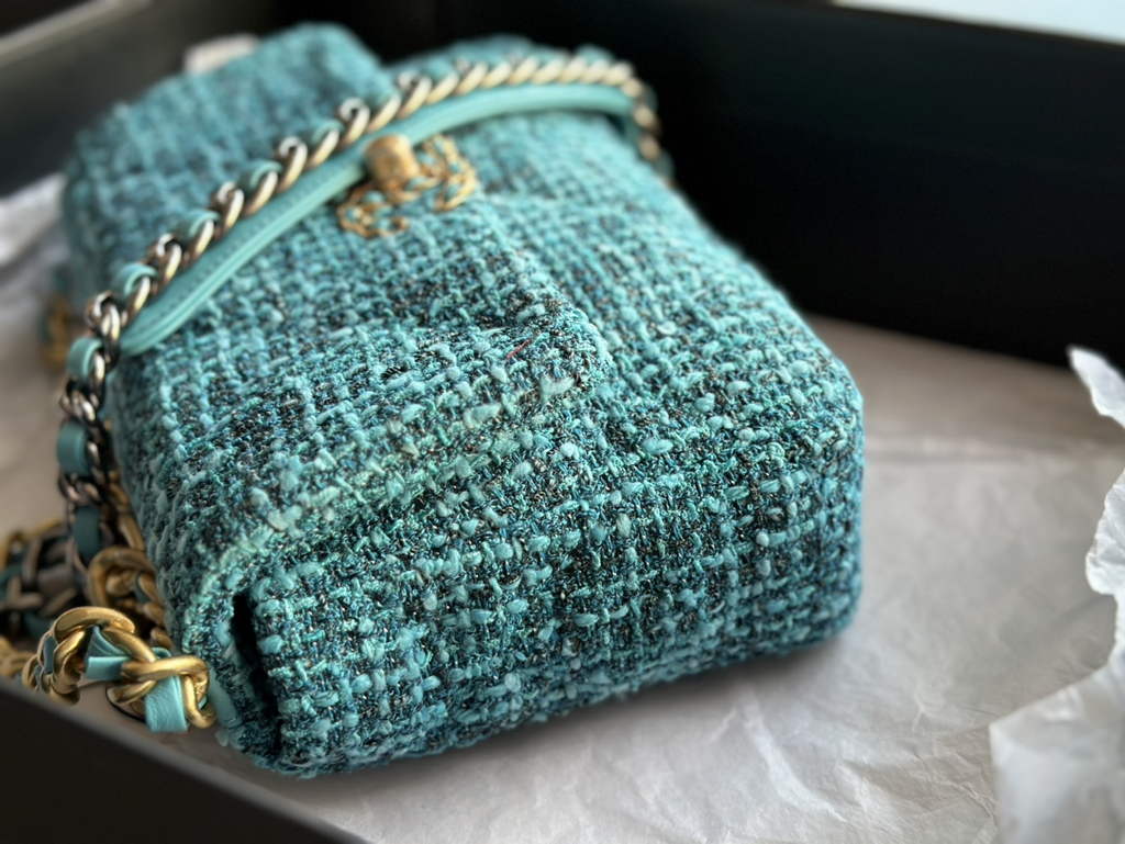 Chanel 19 handbags AS1160 Cotton Tweed blue
