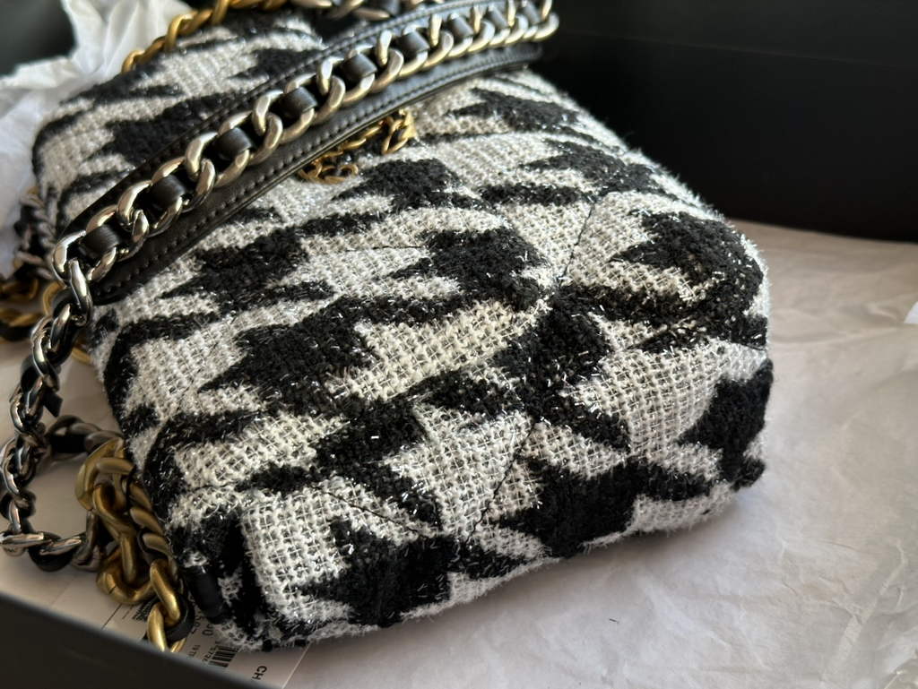 Chanel 19 handbags AS1160 Cotton Tweed black white