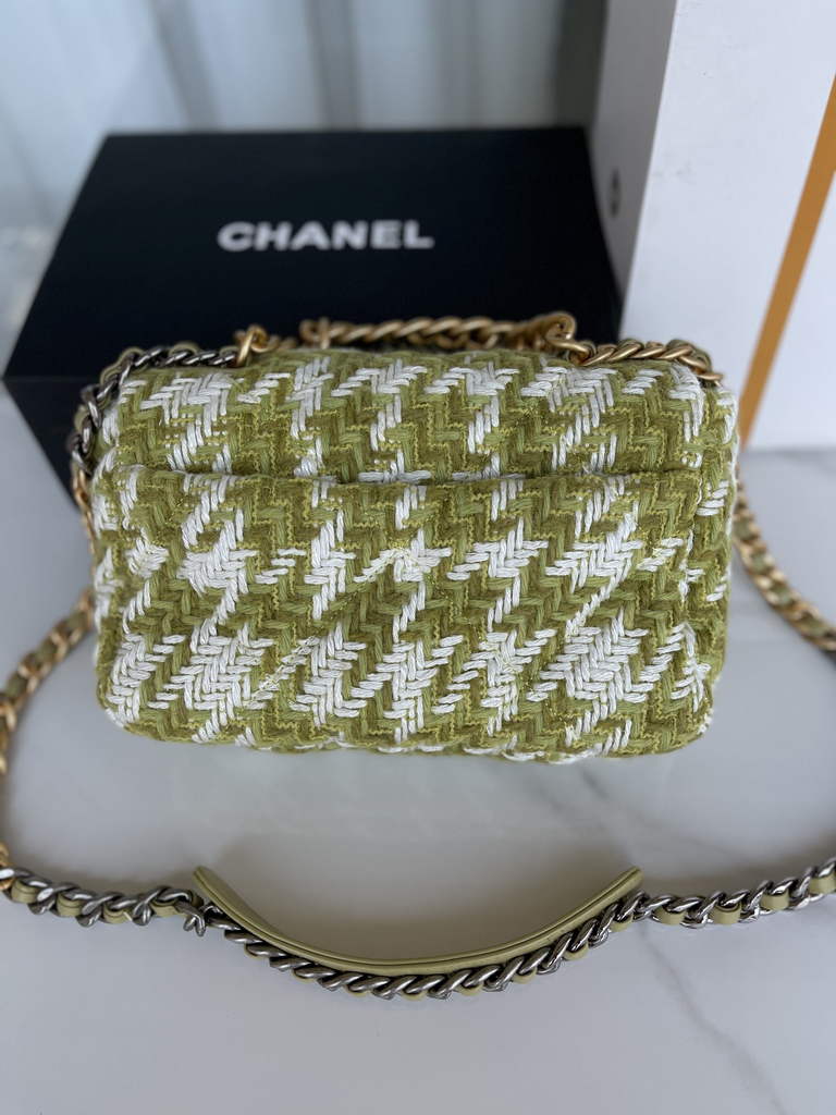 Chanel 19 handbags AS1160 Cotton Tweed Green white