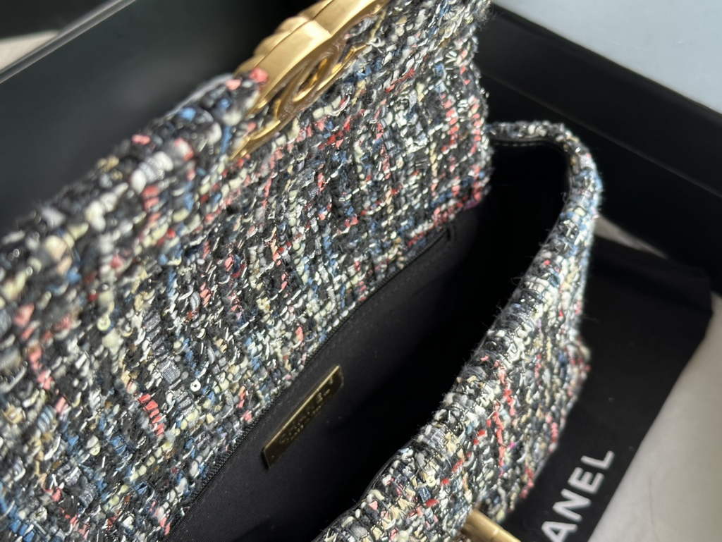 Chanel 19 handbags AS1160 Cotton Tweed Beige Black