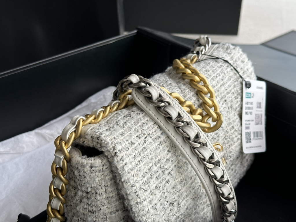 Chanel 19 handbags AS1160 Cotton Tweed Gray
