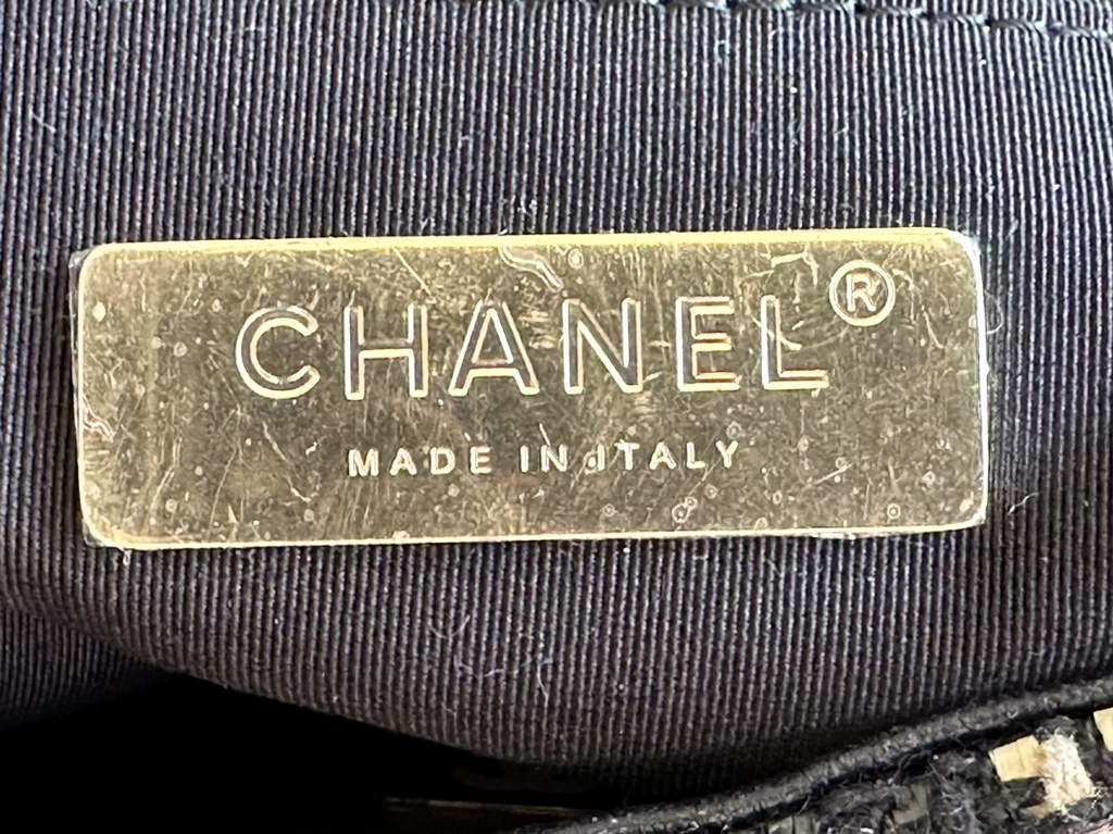 Chanel 19 handbags AS1160 Cotton Tweed Black beige