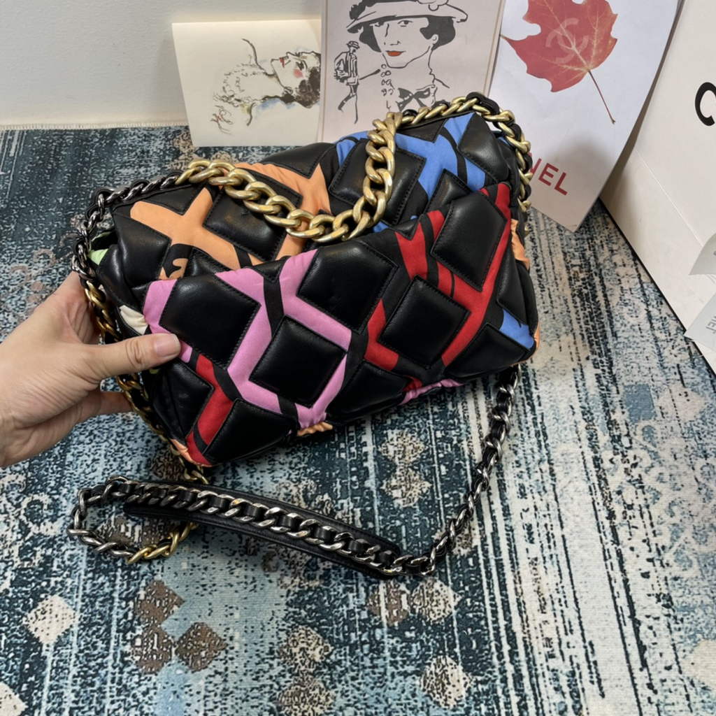 Chanel 19 handbags AS1160 Lambskin Calfskin black leather