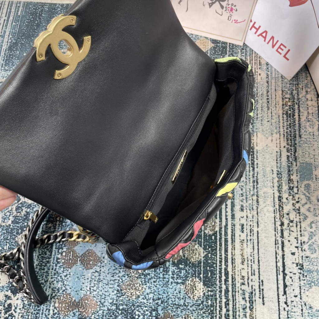 Chanel 19 handbags AS1160 Lambskin Calfskin black leather