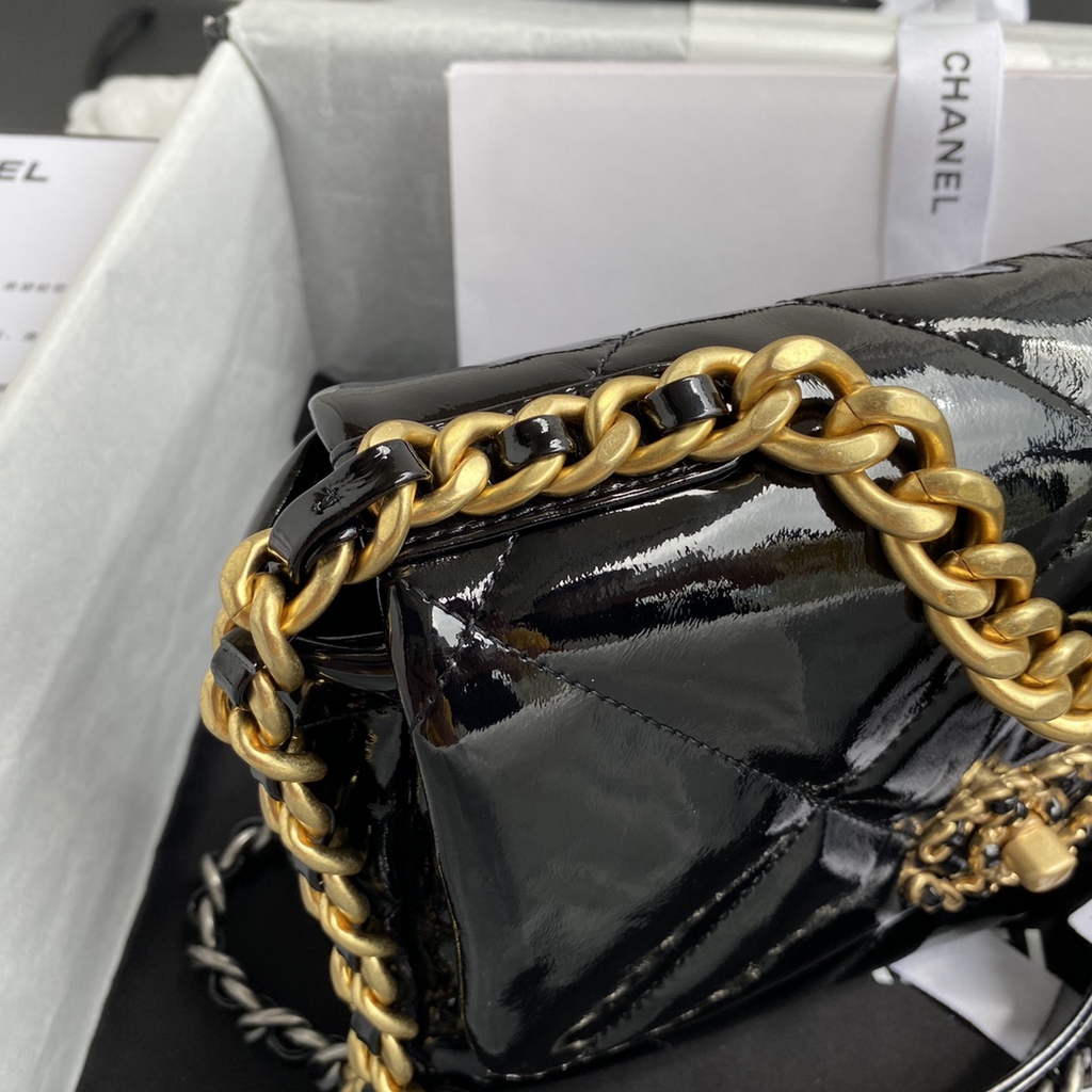 Chanel 19 handbags AS1160 Glossy Calfskin Black