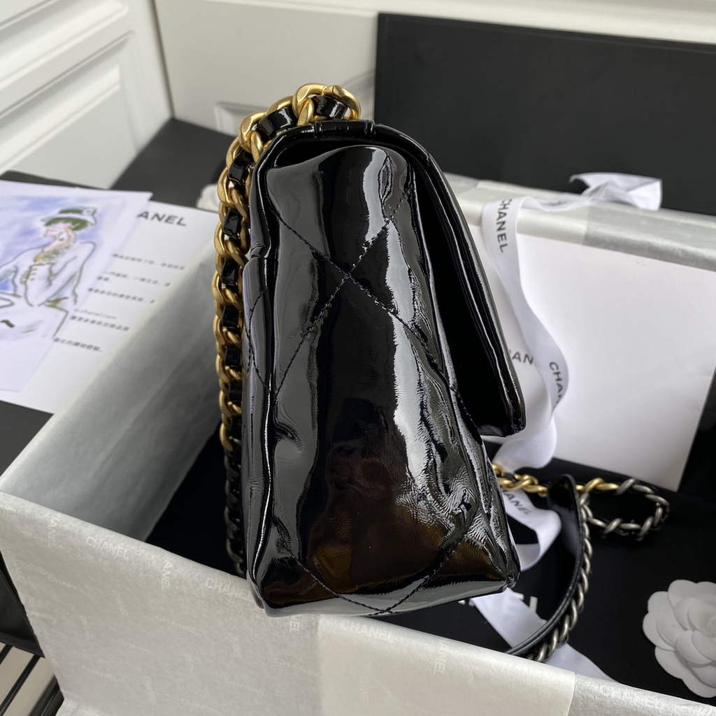 Chanel 19 handbags AS1160 Glossy Calfskin Black