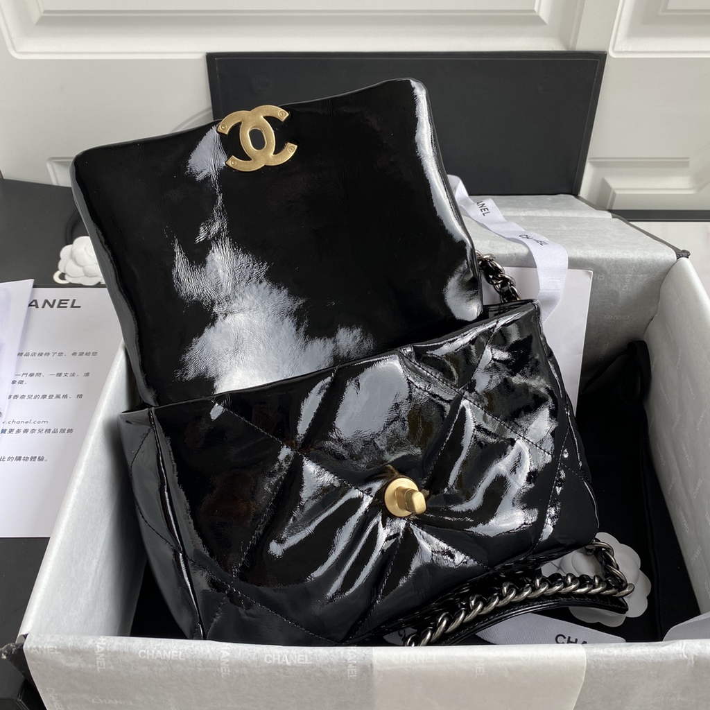 Chanel 19 handbags AS1160 Glossy Calfskin Black