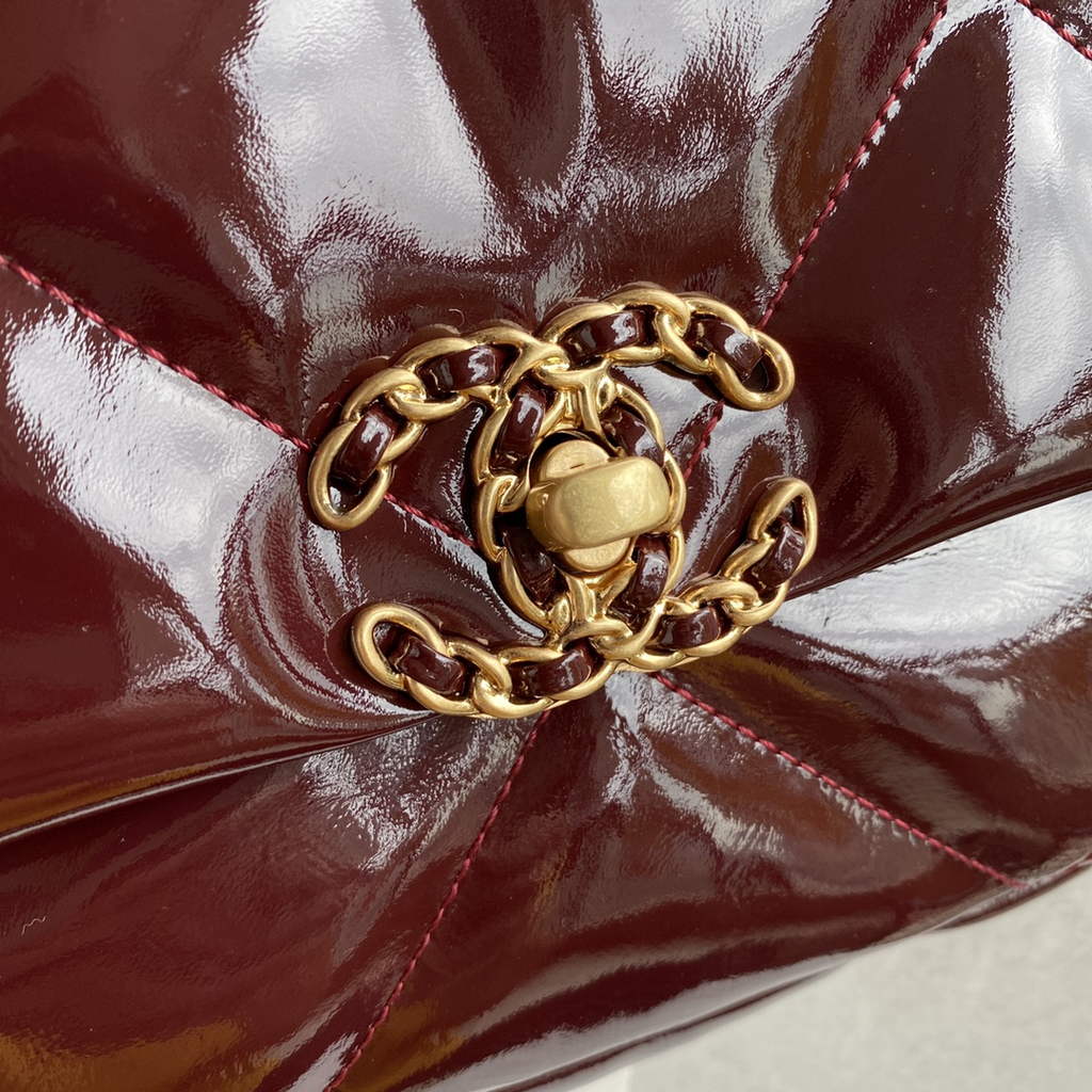 Chanel 19 handbags AS1160 Glossy Calfskin Wine Red