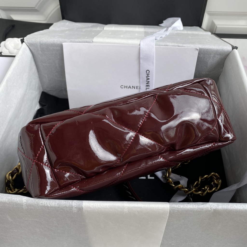 Chanel 19 handbags AS1160 Glossy Calfskin Wine Red