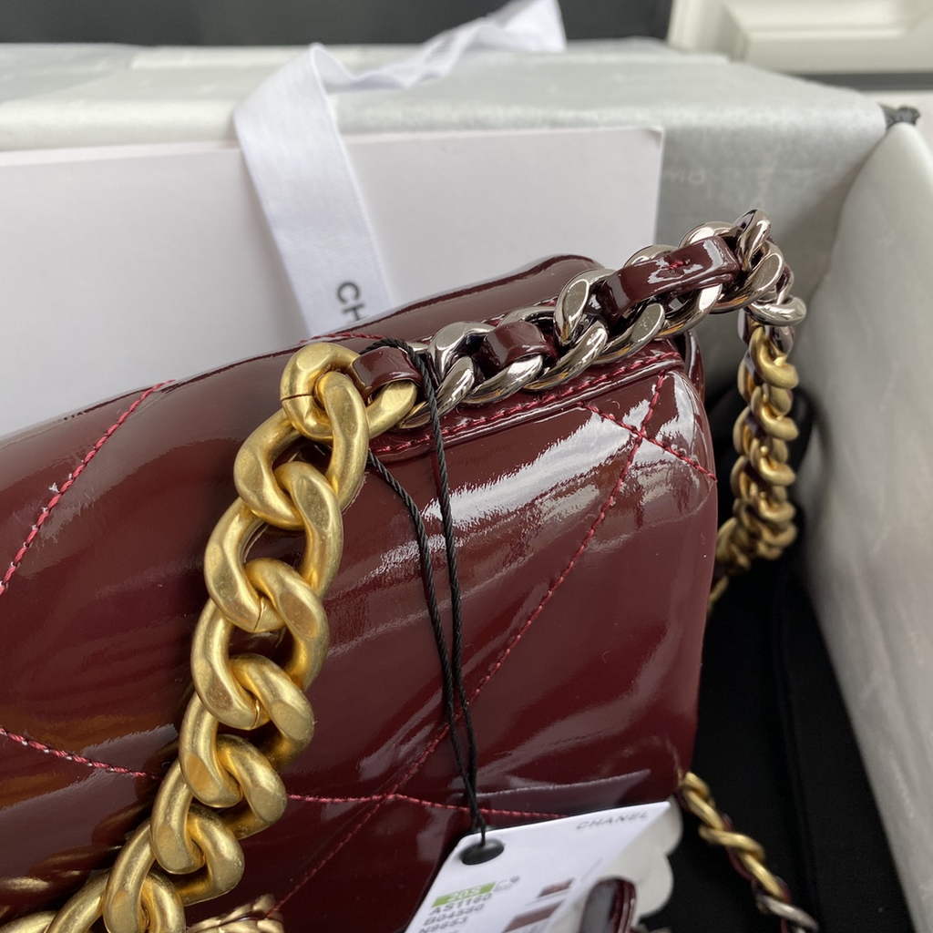 Chanel 19 handbags AS1160 Glossy Calfskin Wine Red