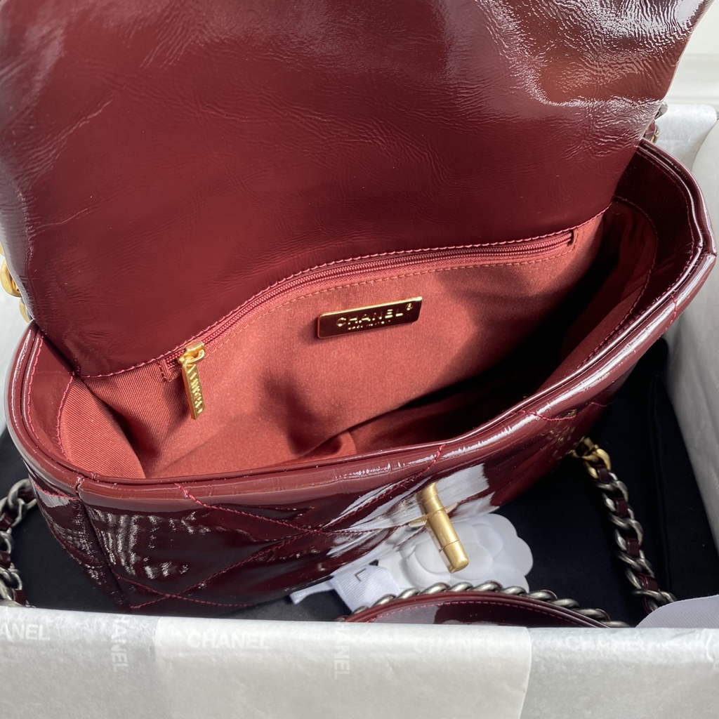 Chanel 19 handbags AS1160 Glossy Calfskin Wine Red