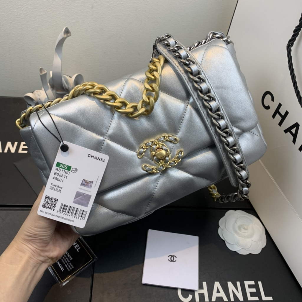 Chanel 19 handbags AS1160 Lambskin silver
