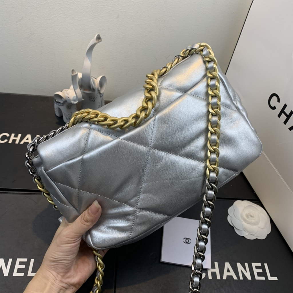 Chanel 19 handbags AS1160 Lambskin silver