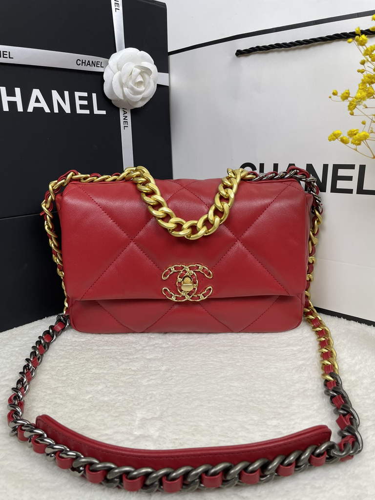 Chanel 19 handbags AS1160 Lambskin Red