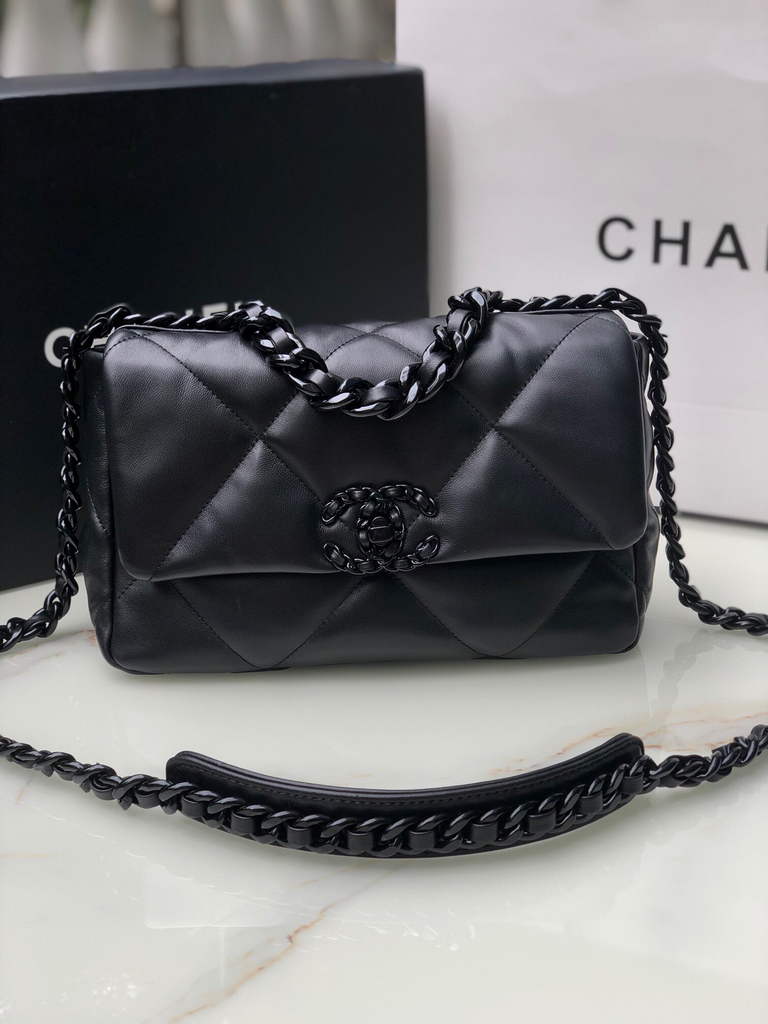 Chanel 19 handbags AS1160 Black Lambskin Black