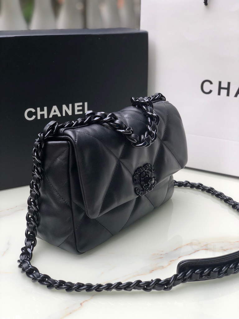 Chanel 19 handbags AS1160 Black Lambskin Black
