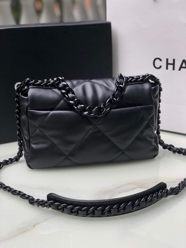 Chanel 19 handbags AS1160 Black Lambskin Black