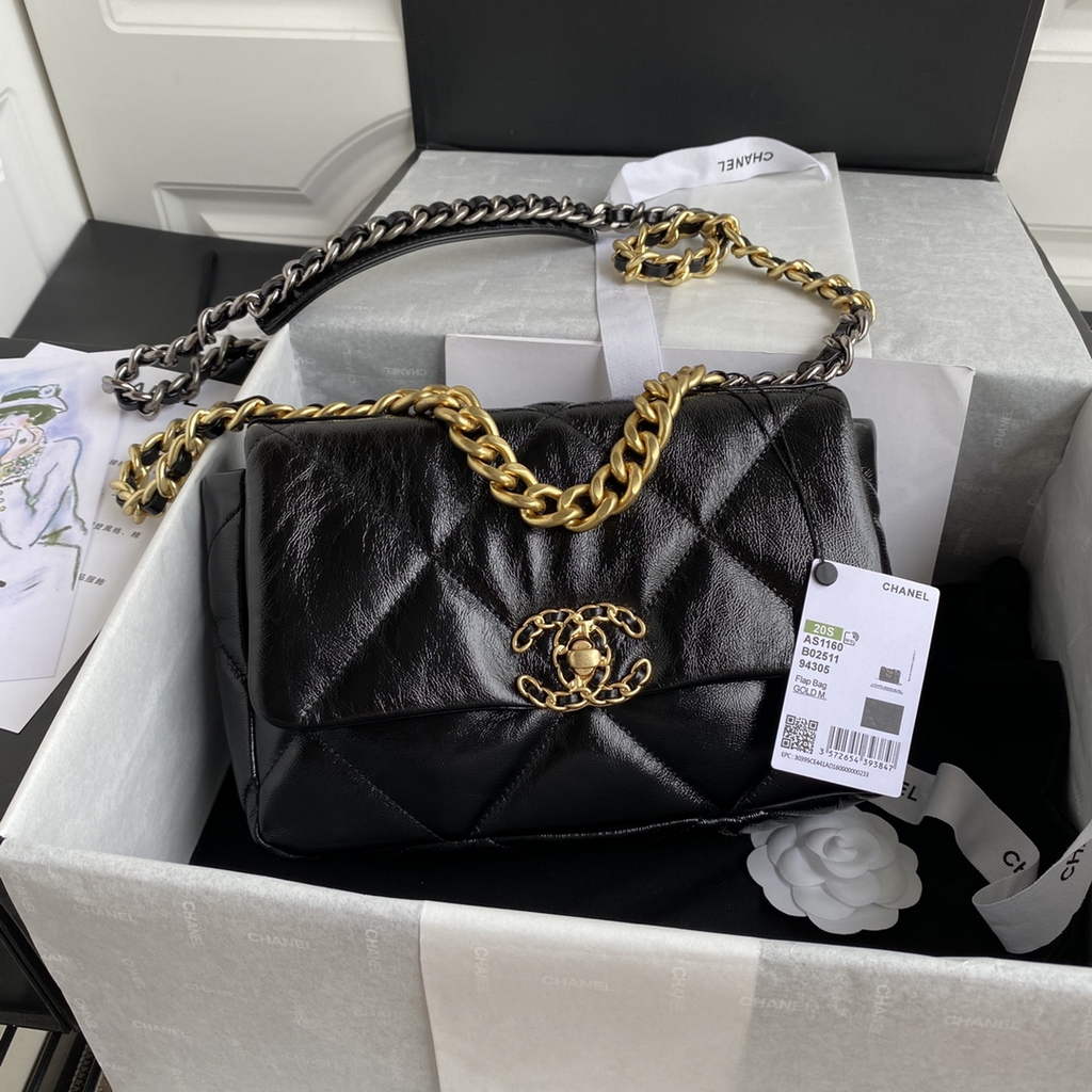 Chanel 19 handbags AS1160 Black Lambskin Gold