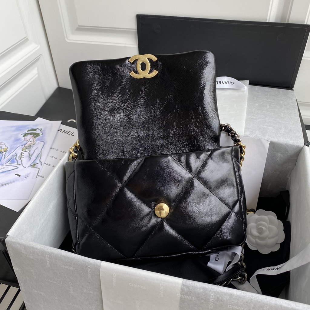 Chanel 19 handbags AS1160 Black Lambskin Gold