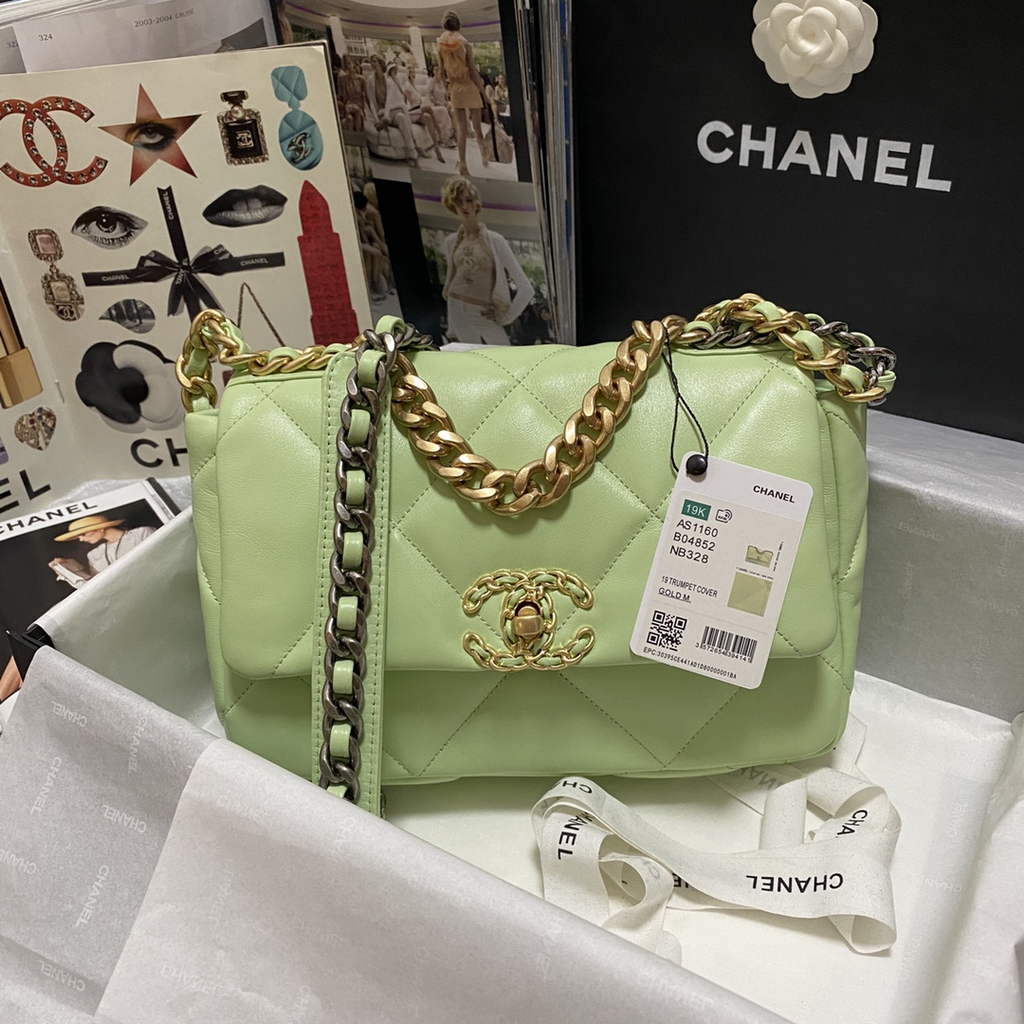 Chanel 19 handbags AS1160 Lambskin light green