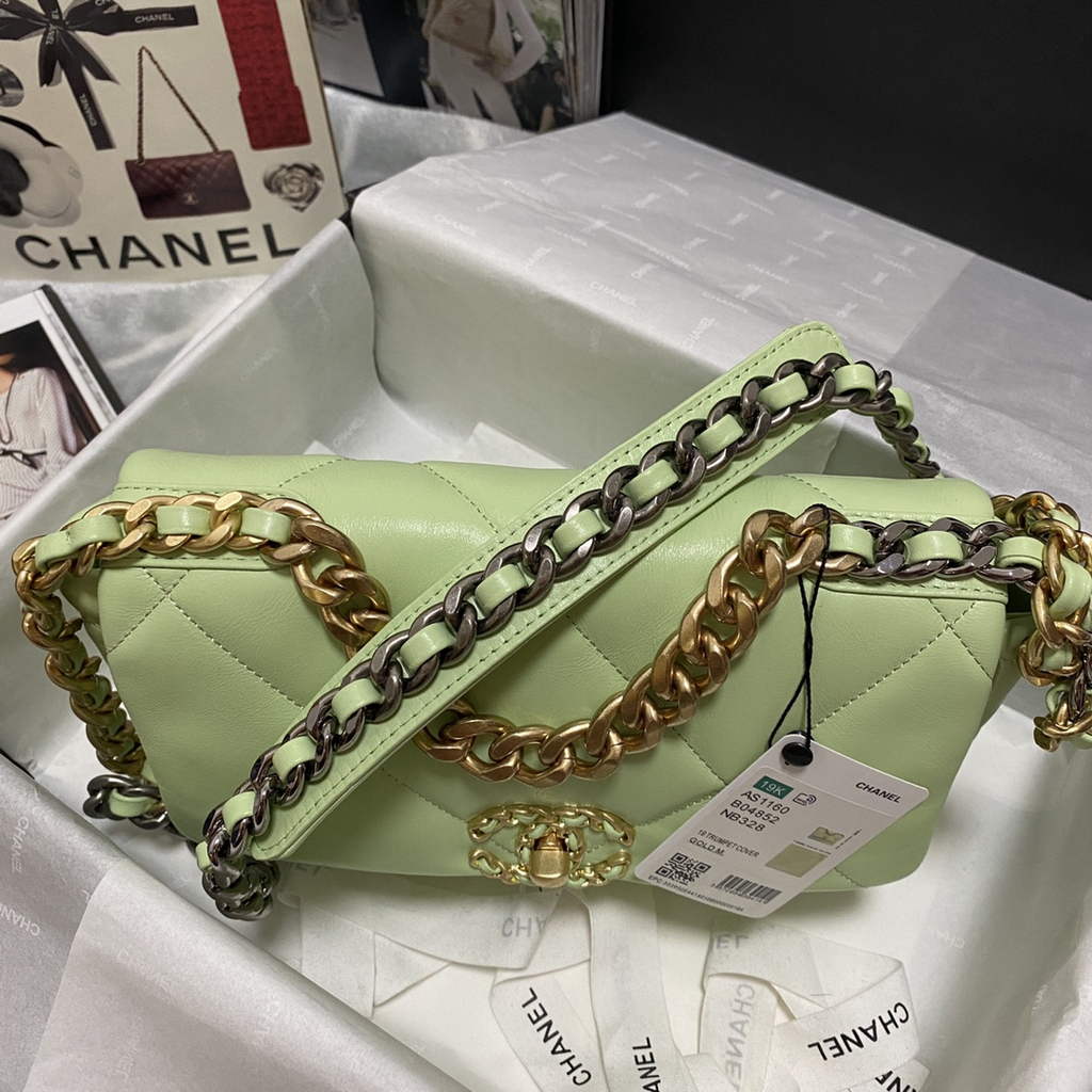 Chanel 19 handbags AS1160 Lambskin light green