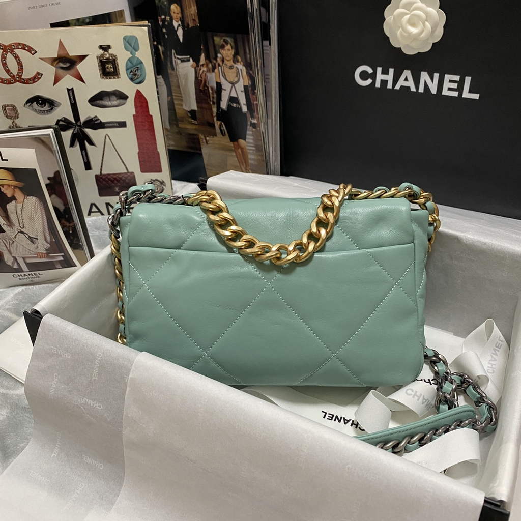 Chanel 19 handbags AS1160 Lambskin light green gold
