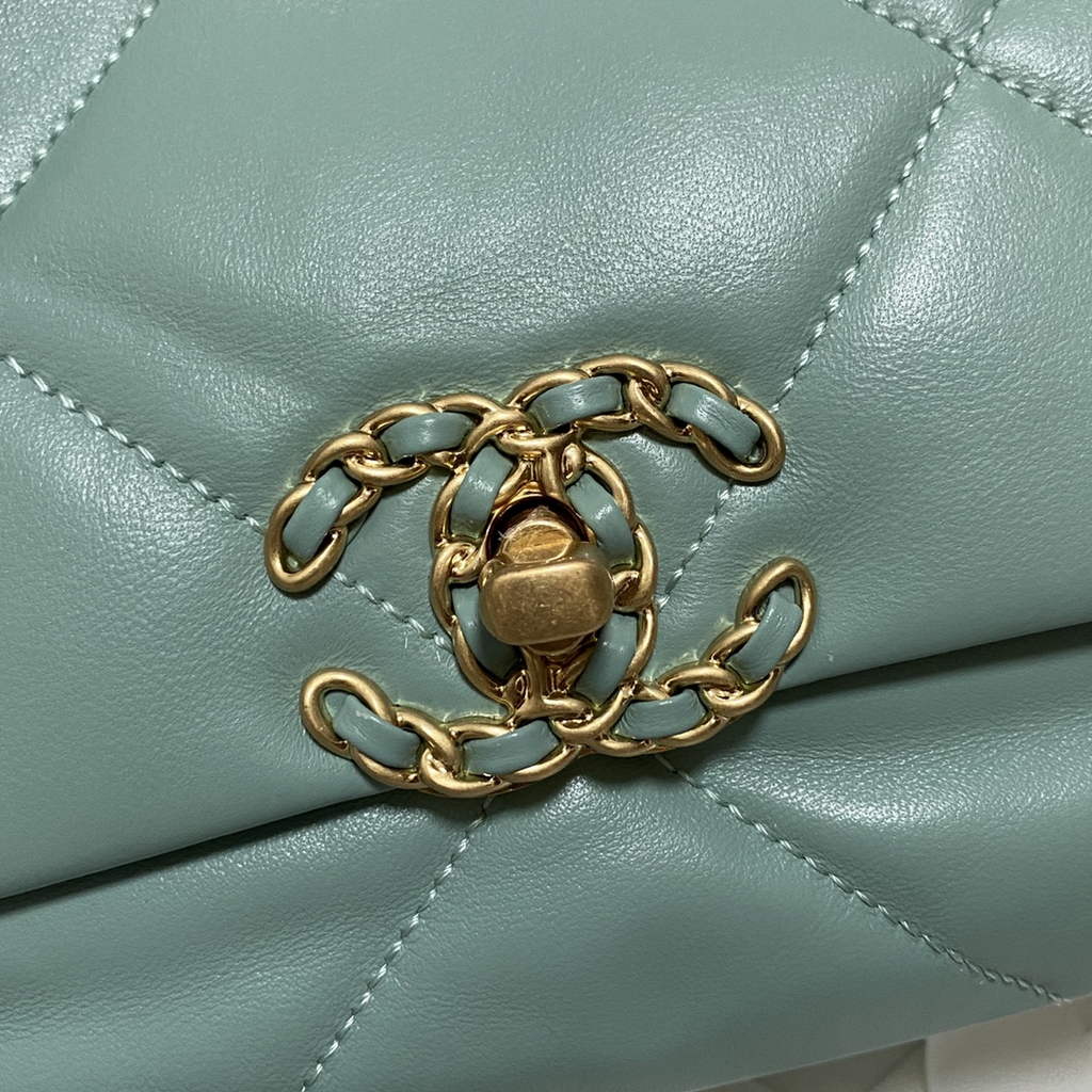 Chanel 19 handbags AS1160 Lambskin light green gold