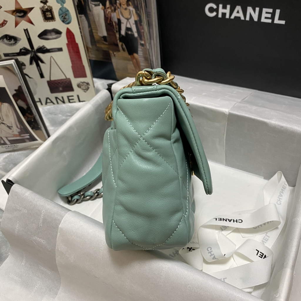 Chanel 19 handbags AS1160 Lambskin light green gold