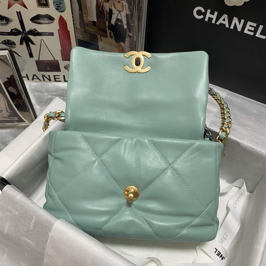 Chanel 19 handbags AS1160 Lambskin light green gold