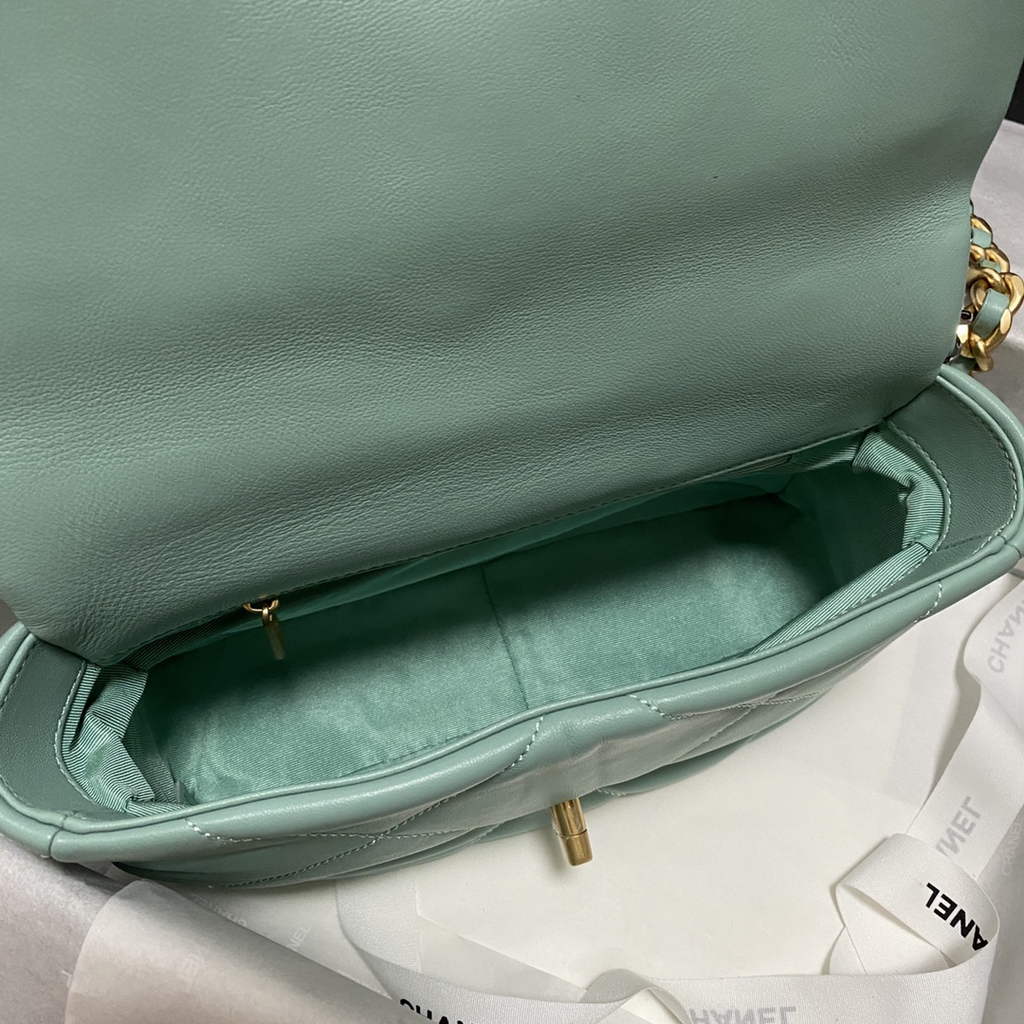 Chanel 19 handbags AS1160 Lambskin light green gold