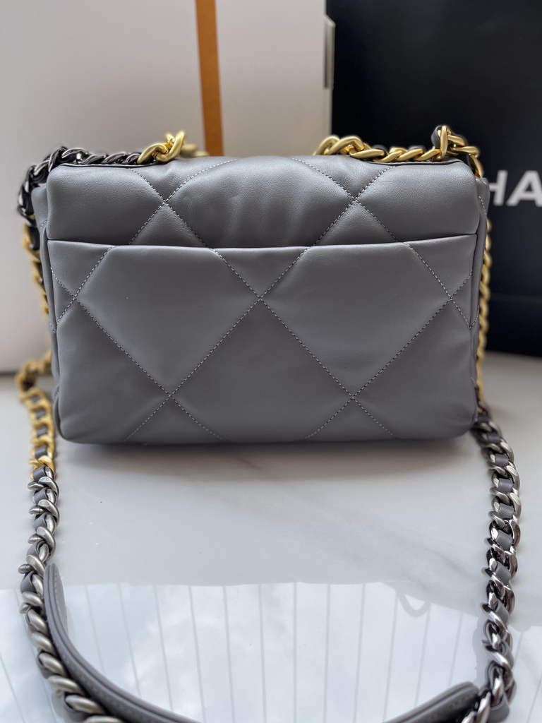 Chanel 19 handbags AS1160 Lambskin Gray Gold
