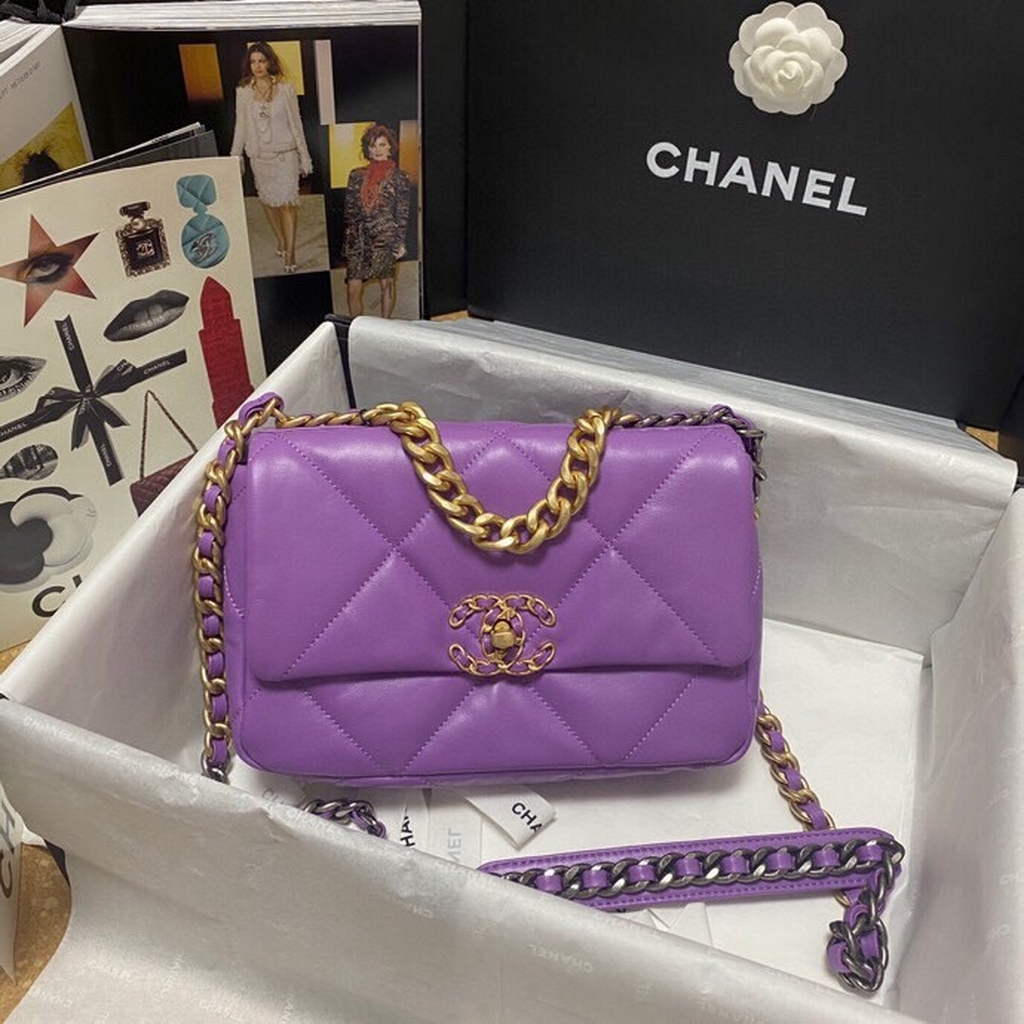Chanel 19 handbags AS1160 Lambskin purple