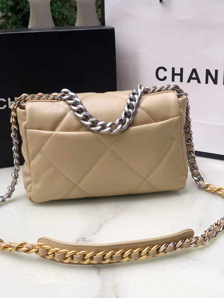 Chanel 19 handbags AS1160 Lambskin Apricot silver